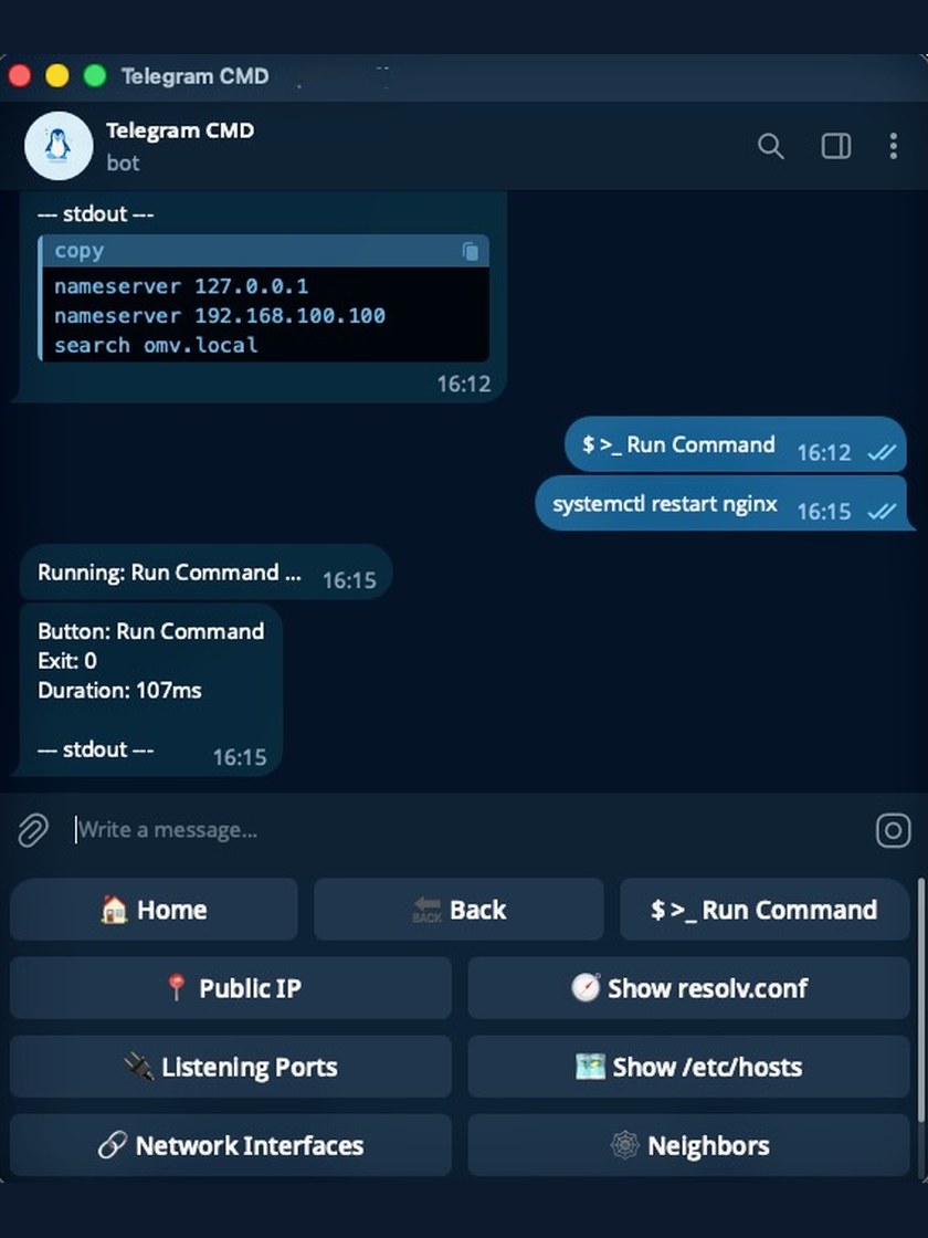 Command output sent back to the chat